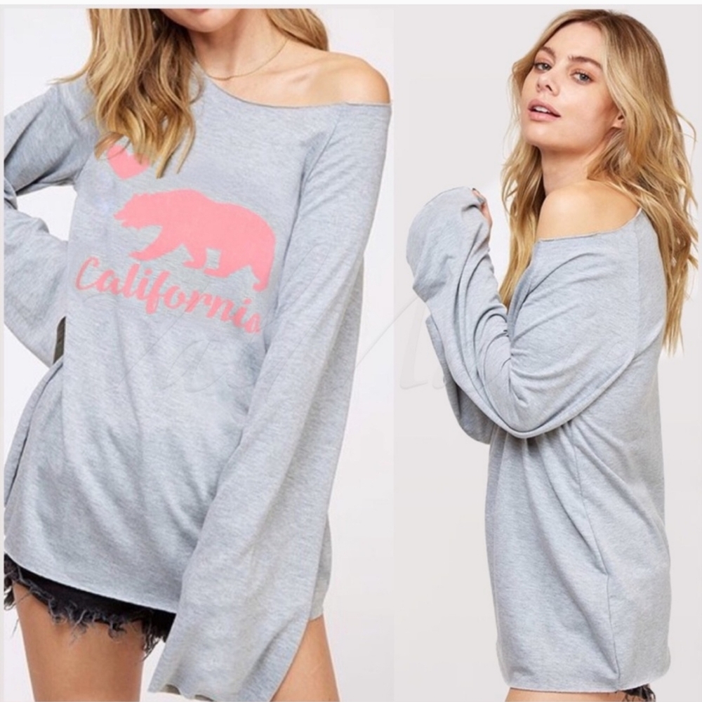 Soft Gray California graphic print top - Small